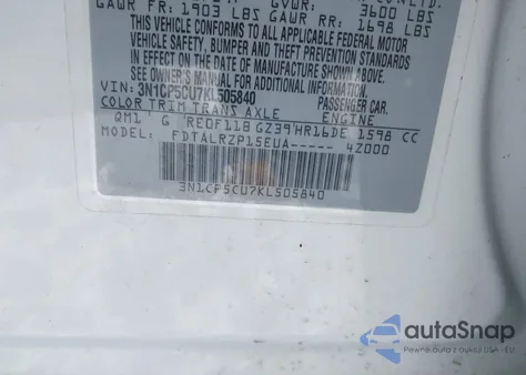 2019 Nissan Kicks S z USA, uszkodzony, nr VIN 3N1CP5CU7KL505840